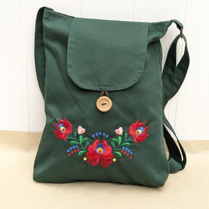 Embroidered Hungarian folk art (Matyó) bag- Green