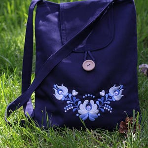 Embroidered Hungarian folk art (Matyó) bag- Blue