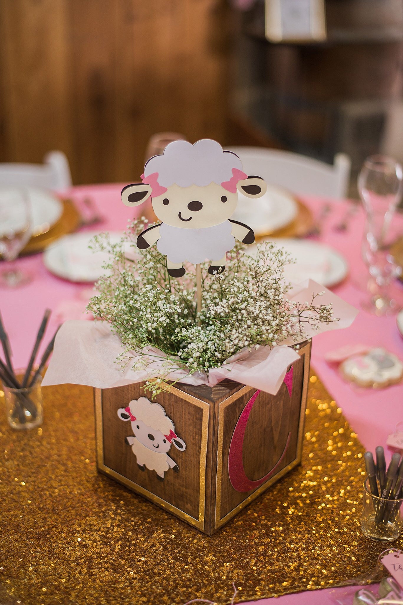 Girl Lamb Baby Shower 5 Lamb Centerpiece Stakes lamb party Etsy