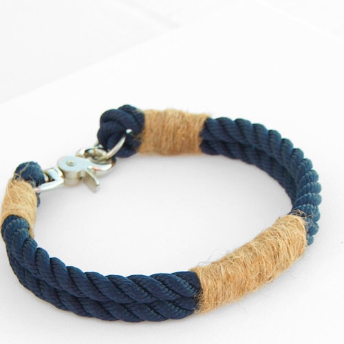 Blue Rope Dog Collar. Nautical Rope Collar Whipped With Hemp Etsy UK