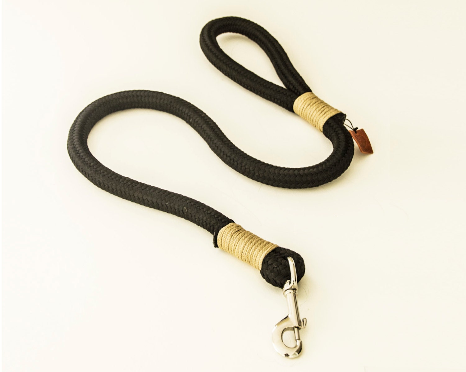 Dog Collar Leash Set Black Rope Leash With Matching Beige Rope Etsy