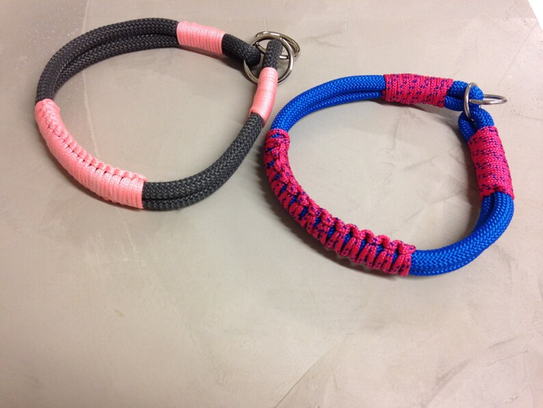 Rope dog Collar. Chic Charcoal Gray and Pink Climbing rope Etsy