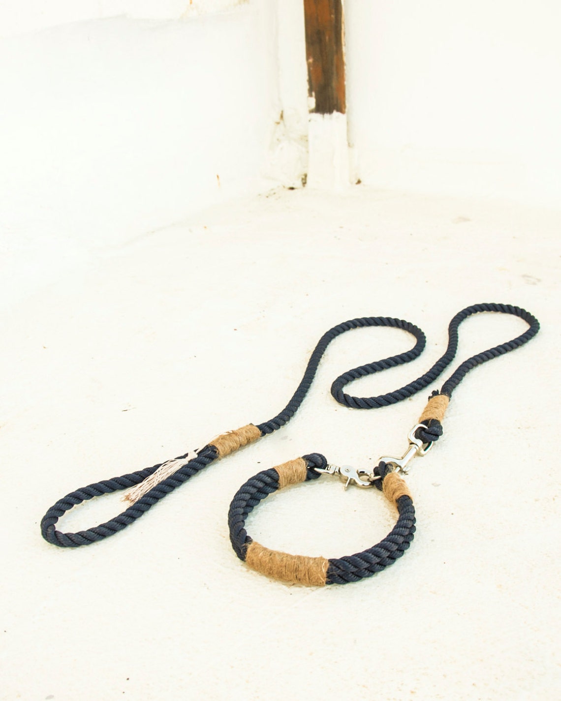 Blue Rope Dog Collar. Nautical Rope Collar Whipped With Hemp Etsy