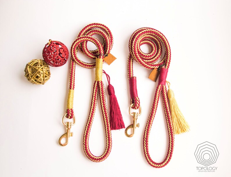 Christmas Dog Leash Red and Gold Rope Dog Leash With Gold Etsy