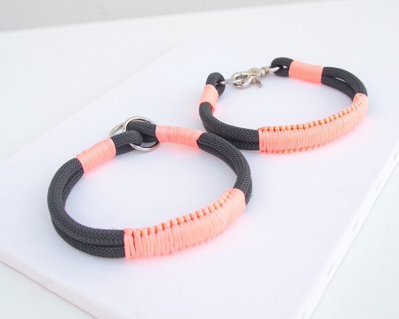 Rope dog Collar. Chic Charcoal Gray and Pink Climbing rope Etsy