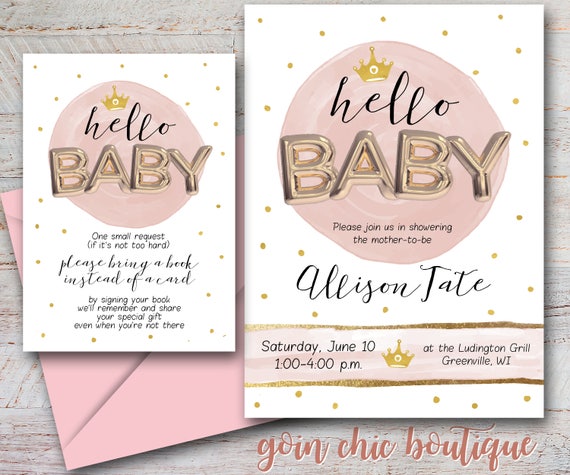 Gold Foil Balloon Baby Shower Invitation Gold And Pink Baby Shower