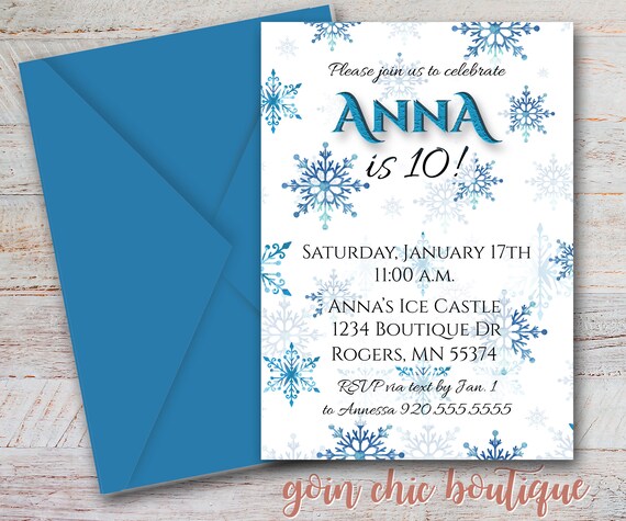 frozen birthday party invitation snowflake party blue snowflake