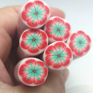 Polymer clay flower cane, Red cane, Raw polymer clay cane, Unbaked polymer clay, Supplies jewelers millefiori polymer clay cane.