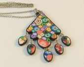 Long millefiori necklace, polymer clay colorful necklace, colorful clay necklace, handmade necklace, artisan jewelry design in polymer clay.