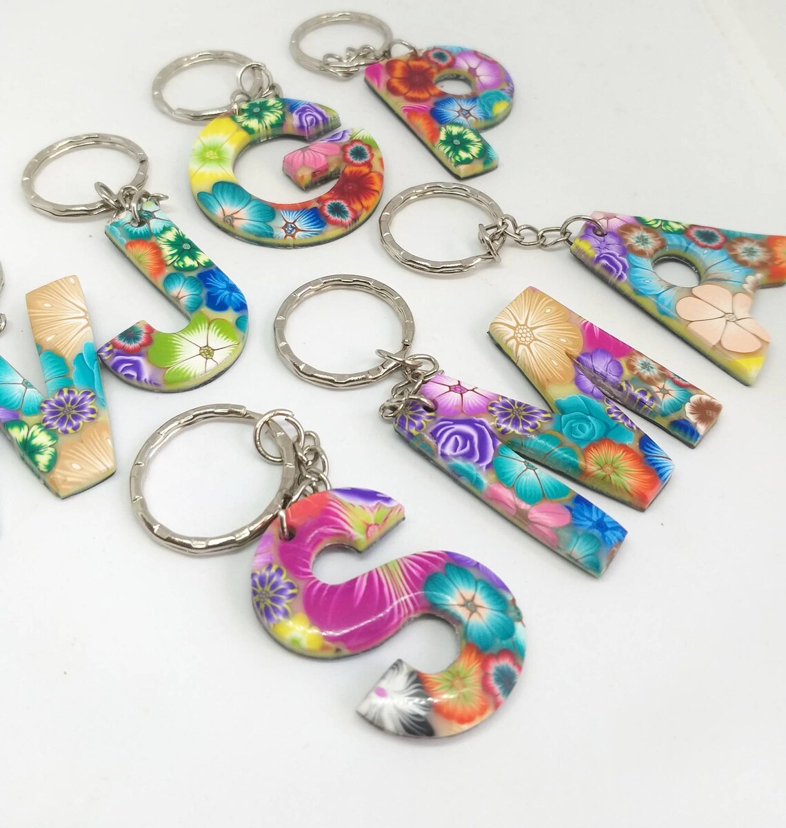Keychain with initials in polymer clay Personaliced keyrings Etsy