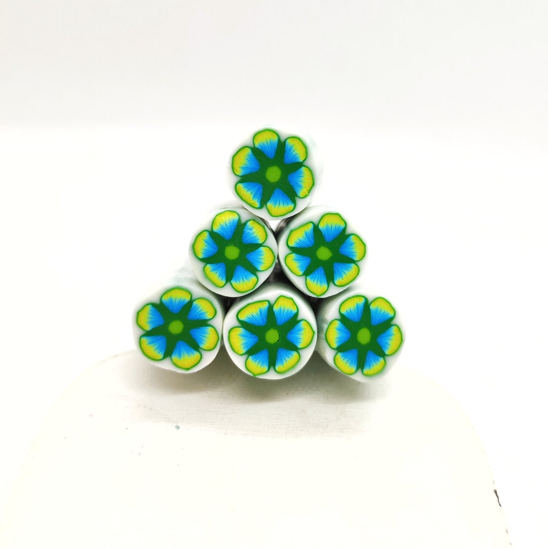 Polymer Clay Flower Cane, Blue Flower Cane, Raw Polymer Clay Cane
