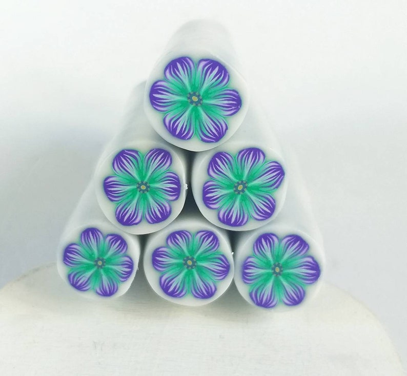 Polymer clay flower cane, lilac and green cane, raw polymer clay cane, unbaked polymer clay, supplies jewelers millefiori polymer clay cane. image 4