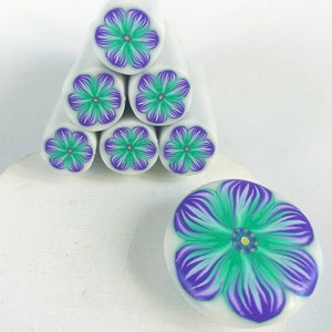 Polymer clay flower cane, lilac and green cane, raw polymer clay cane, unbaked polymer clay, supplies jewelers millefiori polymer clay cane. image 2