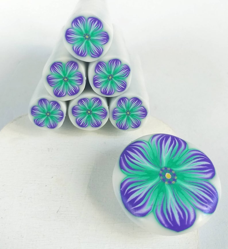 Polymer clay flower cane, lilac and green cane, raw polymer clay cane, unbaked polymer clay, supplies jewelers millefiori polymer clay cane. image 2