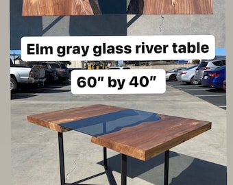 Live edge elm glass river table SAMPLE SALE