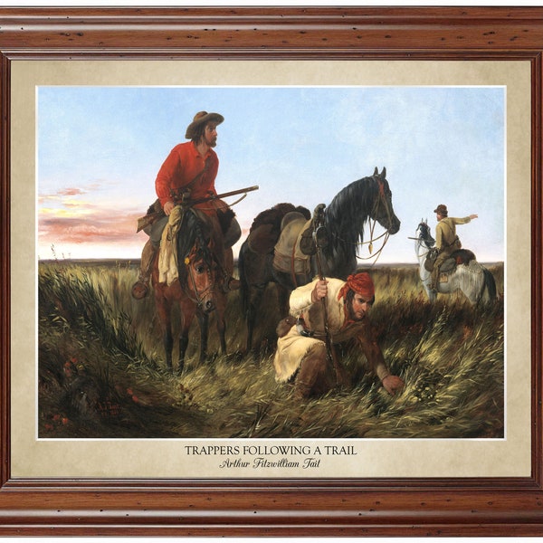 Trappers Following a Trail by Arthur Fitzwilliam Tait; 18x24" print displaying the artist's name and painting title (does not include frame)