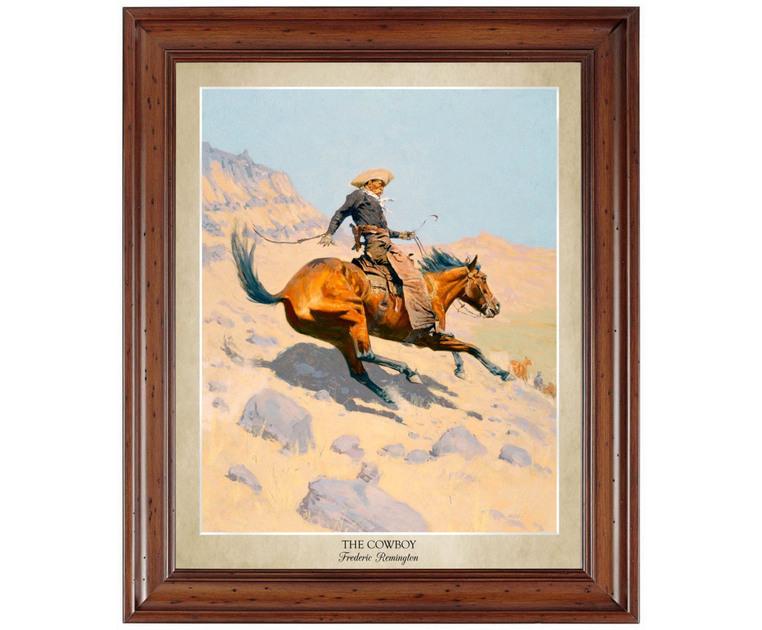 The Cowboy by Frederic Remington (1902); 18x24" print displaying the artist's name and title of painting (does not include frame)