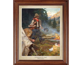 Surprised at Camp by Philip Goodwin; 18x24" print displaying the artist's name and title of painting (does not include frame)