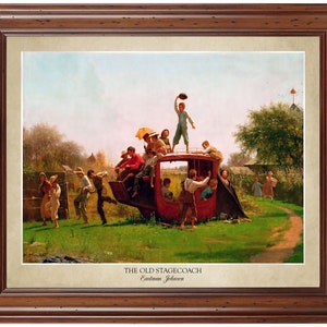 The Old Stagecoach by Eastman Johnson (1871), 18x24&quot; print displaying the artist&#39;s name and title of painting (does not include frame)