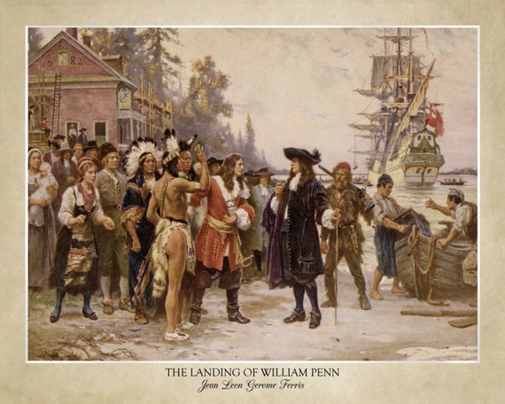 The Landing Of William Penn By Jean Leon Gerome Ferris 16x20 Etsy
