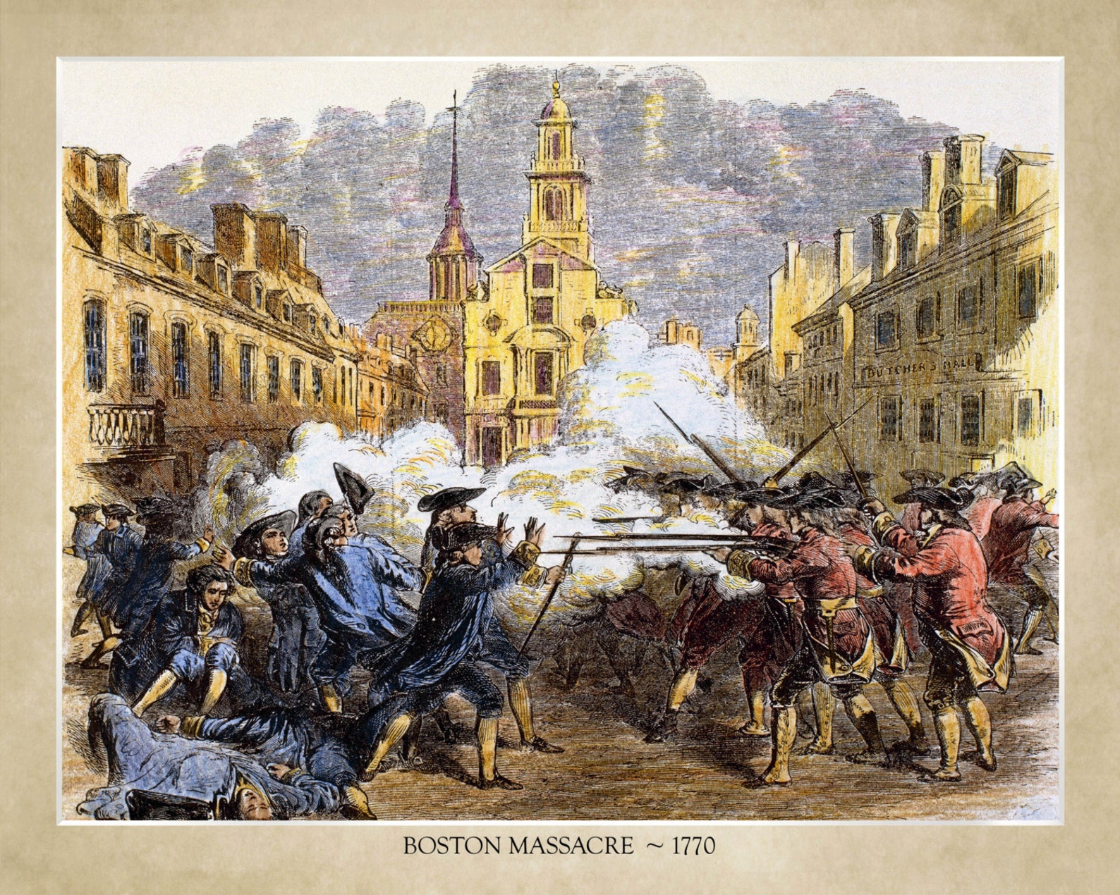 Boston Massacre of 1770 16x20 print from handcolored Etsy
