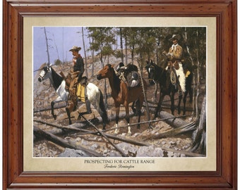 Prospecting for Cattle Range by Frederic Remington (1889); 18x24" print displaying the artist's name (does not include frame)