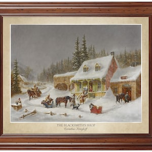 The Blacksmith&#39;s Shop by Cornelius Krieghoff; 18x24&quot; print showing the artist&#39;s name and title of painting (does not include frame)