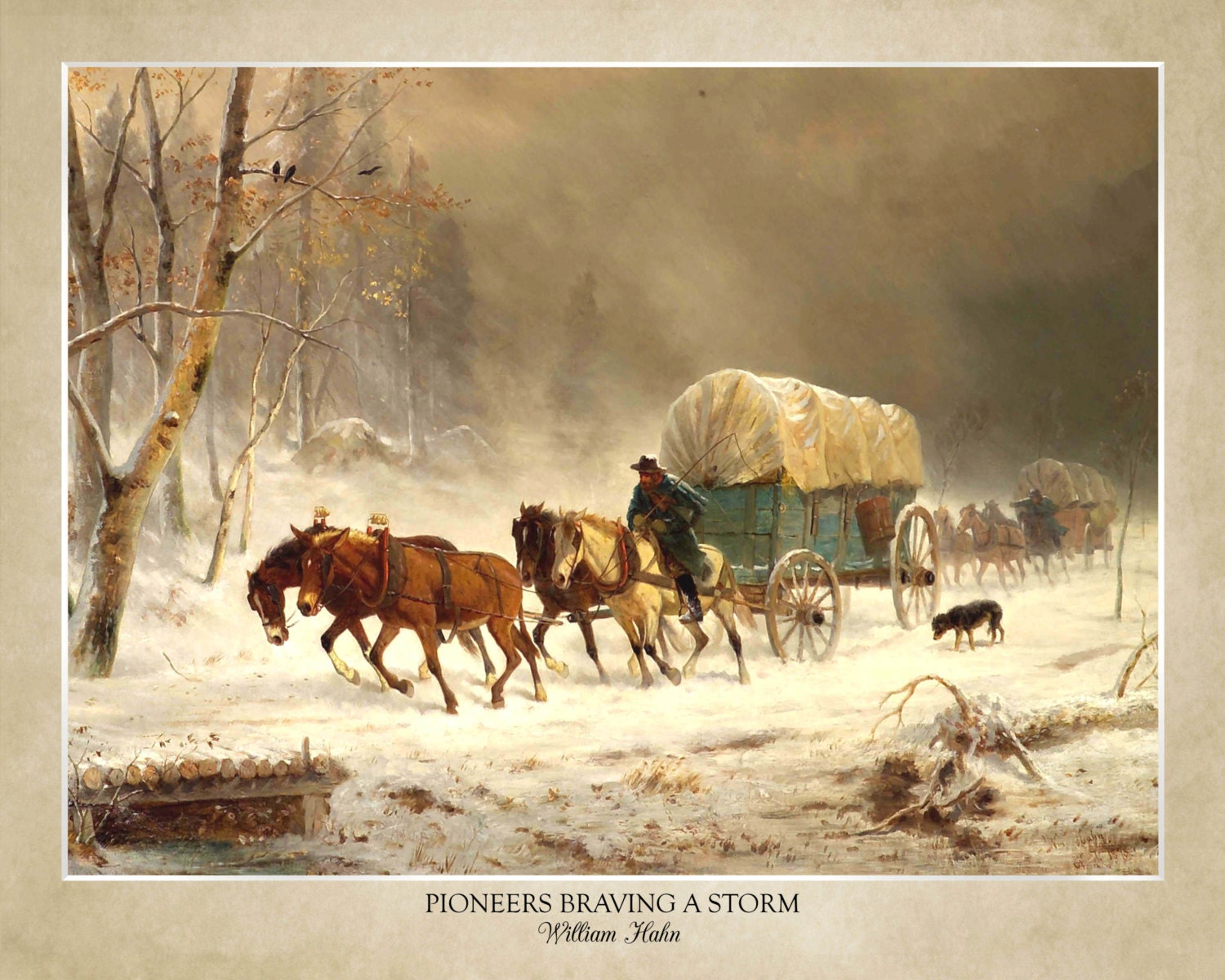 pioneers-braving-a-storm-by-william-hahn-1878-18x24-print-displaying-the-artist-s-name-and-title-of-painting-does-not-include-frame-etsy