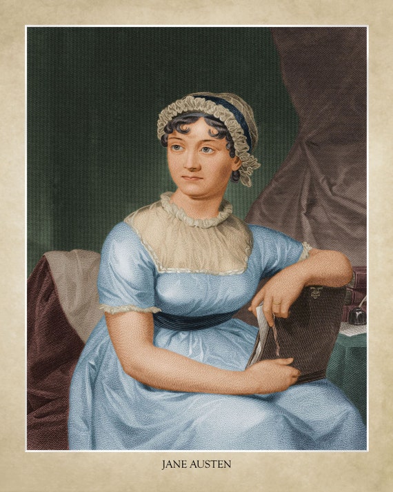 jane austen blue dress portrait Jane Austen 1775-1817 English Novelist Framed Print