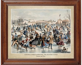 Central Park in Winter, The Skating Pond by Currier & Ives; 18x24" reproduction print (does not include frame)