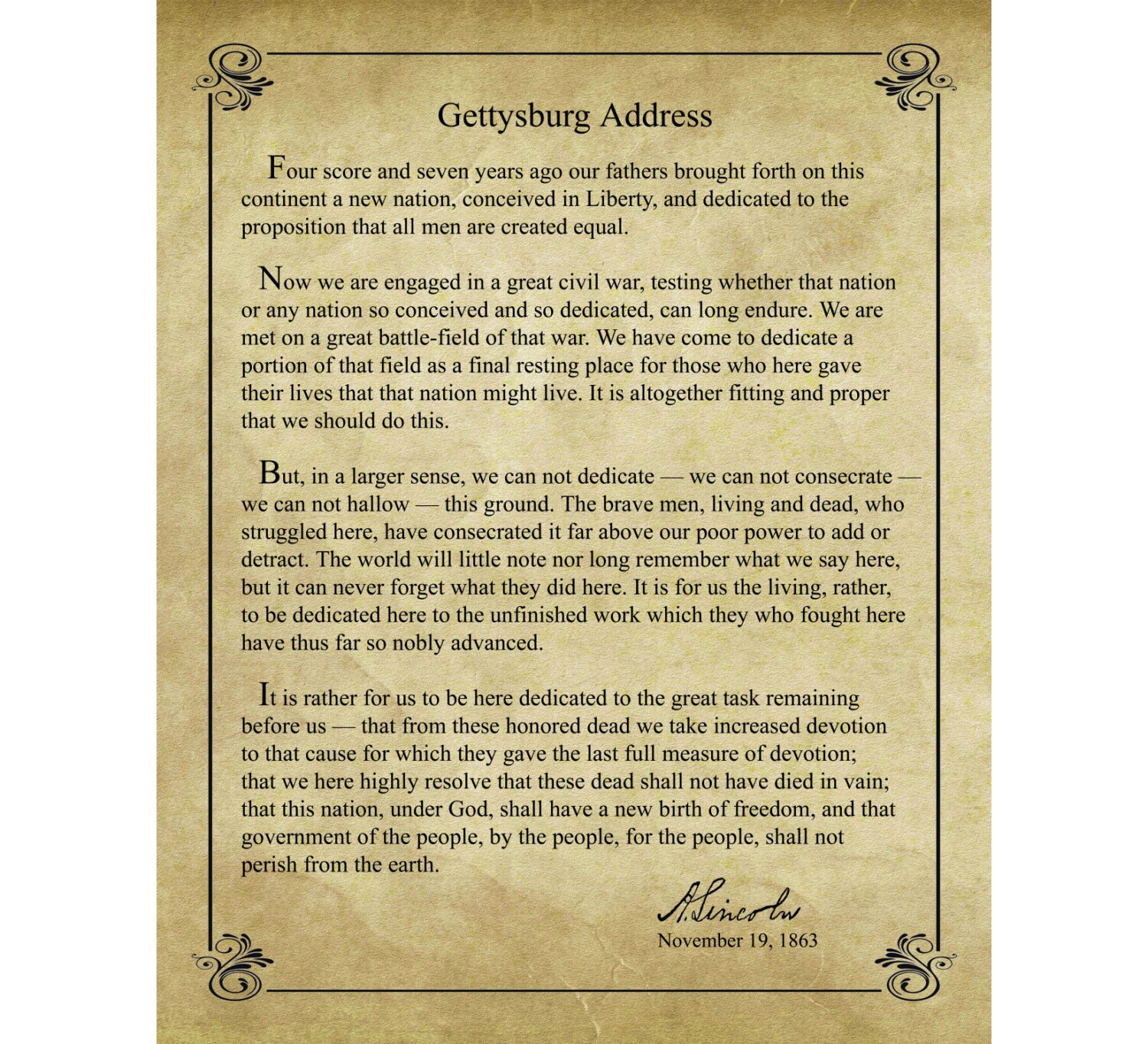 Printable Gettysburg Address