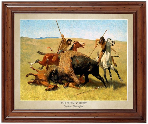 The Buffalo Hunt by Frederic Remington; 18x24" print displaying the artist's name and title of painting (does not include frame)