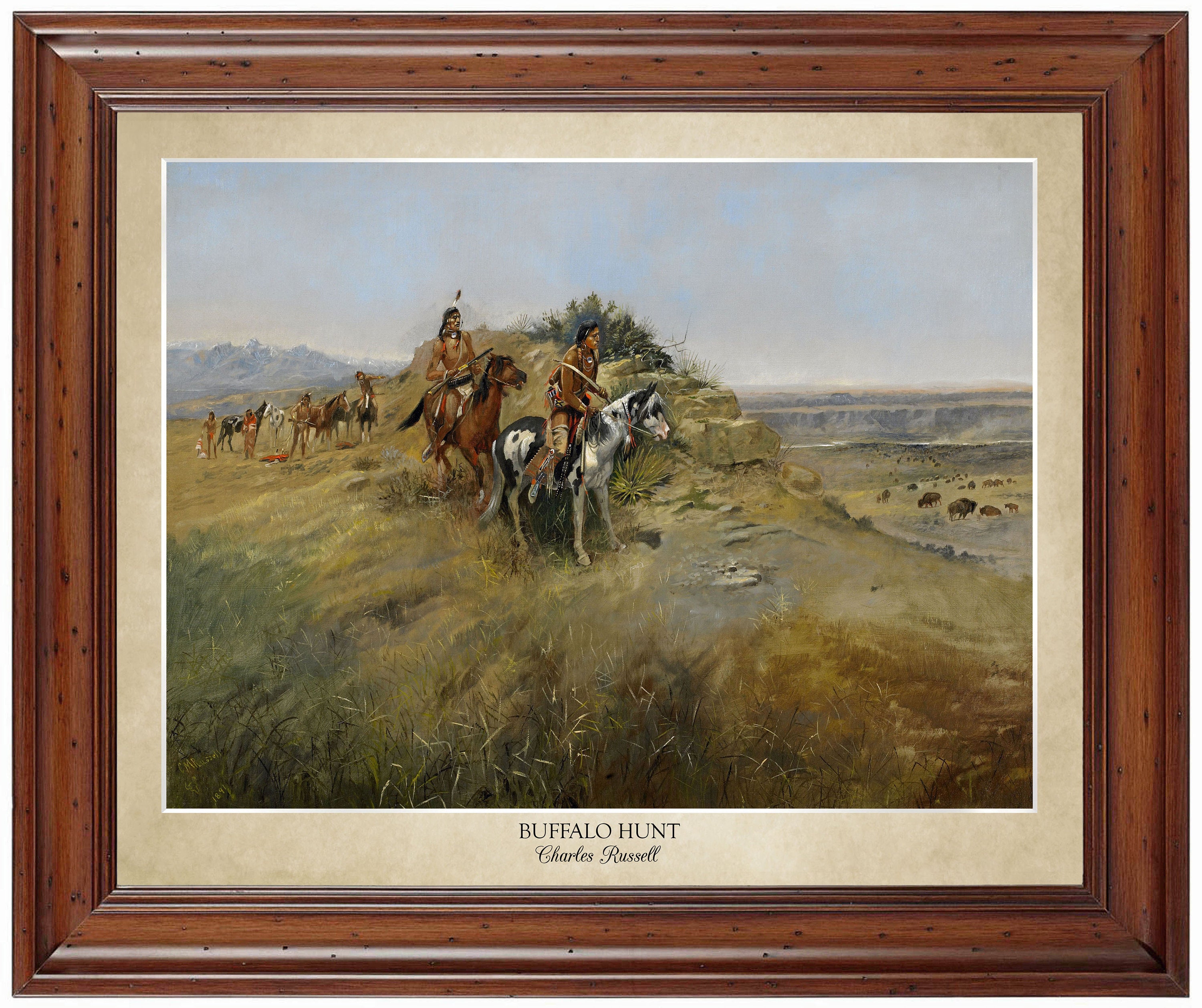 Buffalo Hunt by Charles Russell (1891); 18x24" Print Displaying the ...
