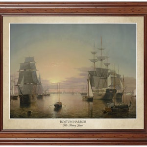 Boston Harbor by Fitz Henry Lane (1850); 18x24&quot; print displaying the artist&#39;s name (frame not included)