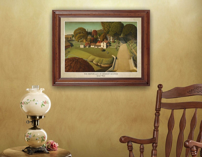 The Birthplace of Herbert Hoover by Grant Wood 18x24 print displaying the artist's name and title of the painting does not include frame image 3