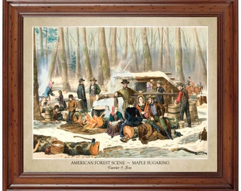 American Forest Scene - Maple Sugaring by Currier & Ives (1856); 18x24" print (does not include frame)