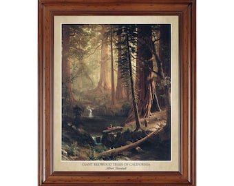 Giant Redwood Trees of California by Albert Bierstadt (1874); 18x24" print displaying the artist's name (does not include frame)