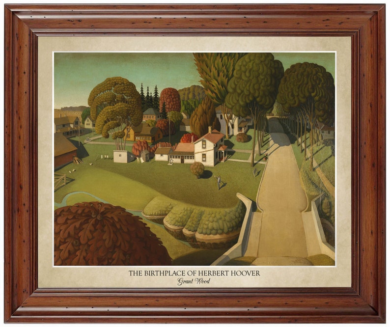 The Birthplace of Herbert Hoover by Grant Wood 18x24 print displaying the artist's name and title of the painting does not include frame image 1