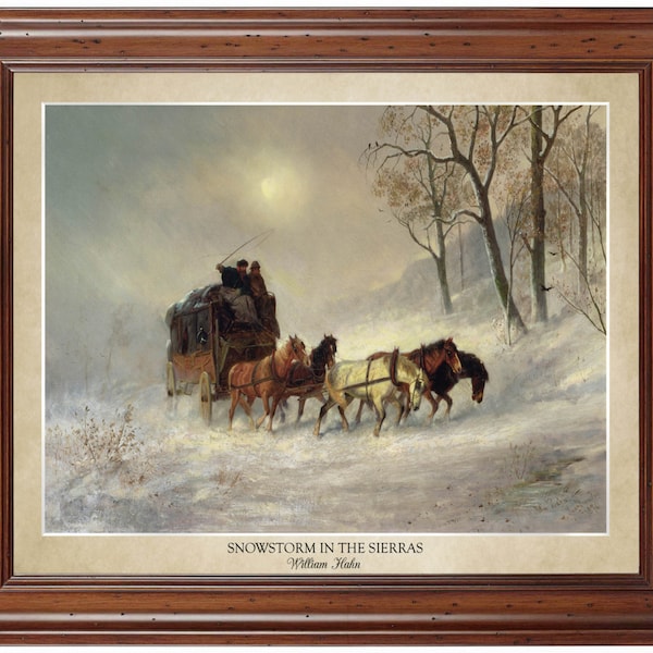 Snowstorm in the Sierras by William Hahn; 18x24" print showing artist's name and title of painting (does not include frame)