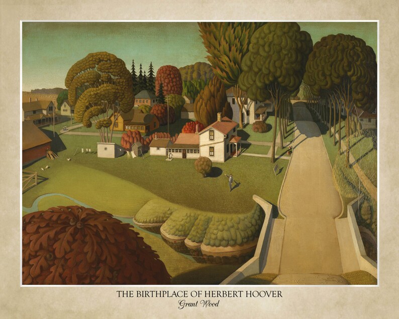 The Birthplace of Herbert Hoover by Grant Wood 18x24 print displaying the artist's name and title of the painting does not include frame image 2
