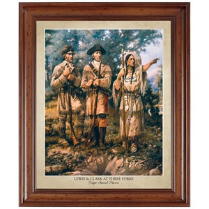 Lewis & Clark at Three Forks by Edgar Samuel Paxson (1912); 16x20 print displaying the artist's name and title of painting