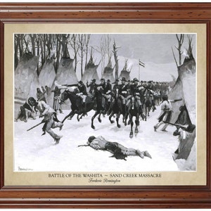 Battle of the Washita Sand Creek Massacre by Frederic Remington 18x24 print showing the artist's name does not include frame afbeelding 1