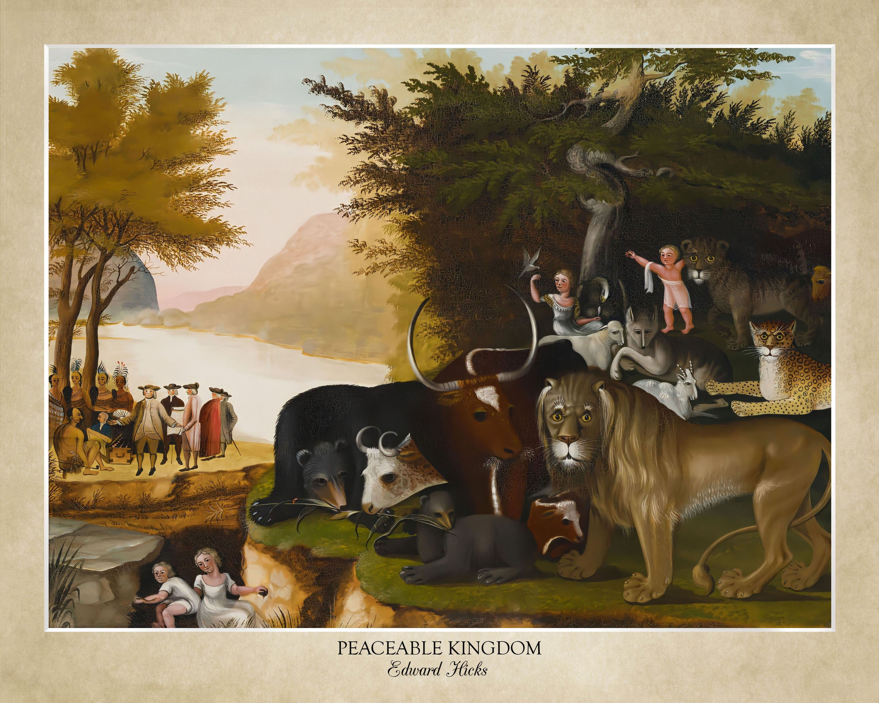 Peaceable Kingdom by Edward Hicks (1833); 18x24