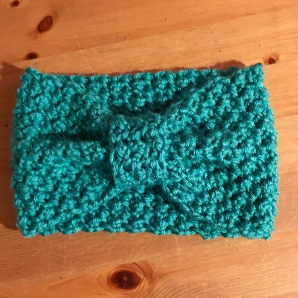 Bandeau au crochet vert en laine