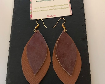 Boucles d’oreille en plaqué or 18K et cuir