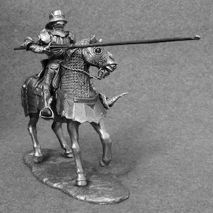 Medieval Knight 1/32 Scale,  Soldier with Lance, Knight on Horse, European Knight, Tin Metal Miniature, Soldier Figure, Action Figurine 54mm