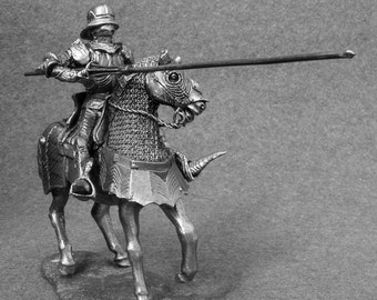Medieval Knight 1/32 Scale,  Soldier with Lance, Knight on Horse, European Knight, Tin Metal Miniature, Soldier Figure, Action Figurine 54mm