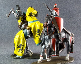 Painted Soldiers 54mm, Battle of Crecy in 1346, Medieval 1/32 Scale, Hand Painted Equestrian Knights Miniatures, Action Figures, Dad&#39;s Gift