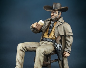Cowboy Miniature, Toy Metal 54mm, Wild West Cowboy with Beer, Decor Statue Cowboy, Figures Tin Toy Soldier, Metal Sculpture, Scale Miniature