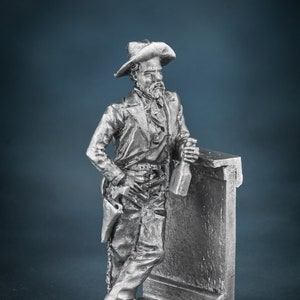 Wild West Cowboy, Miniature Cowboy, Gift for Westerns Lovers, Tin Metal Miniature, Metal Sculpture 54mm, Tin Figurine of Cowboy with Whiskey